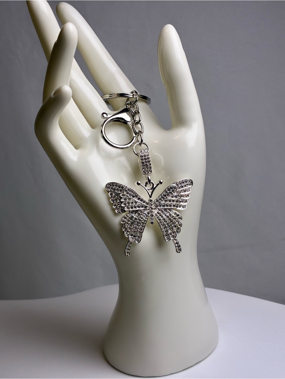 Silver Crystal Butterfly Keychain And Bag Charm - Elegant Women Jewelry